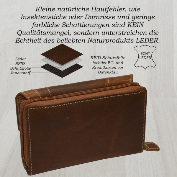 Exklusive Edle Glattleder Damen Geldbörse Portemonnaie (braun)